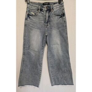 Judy Blue Jeans Womens 7/28 Blue Wide Leg Raw Hem Stretch Denim Zip Fly JB885592